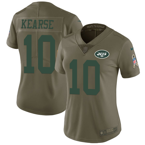 Nike Jets #10 Jermaine Kearse Olive Women's Stitched NFL Limited Salute to Service Jersey - Click Image to Close